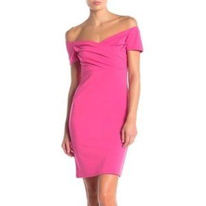 Hot Pink Off-The-Shoulder BLVD Faux Wrap Mini Dress